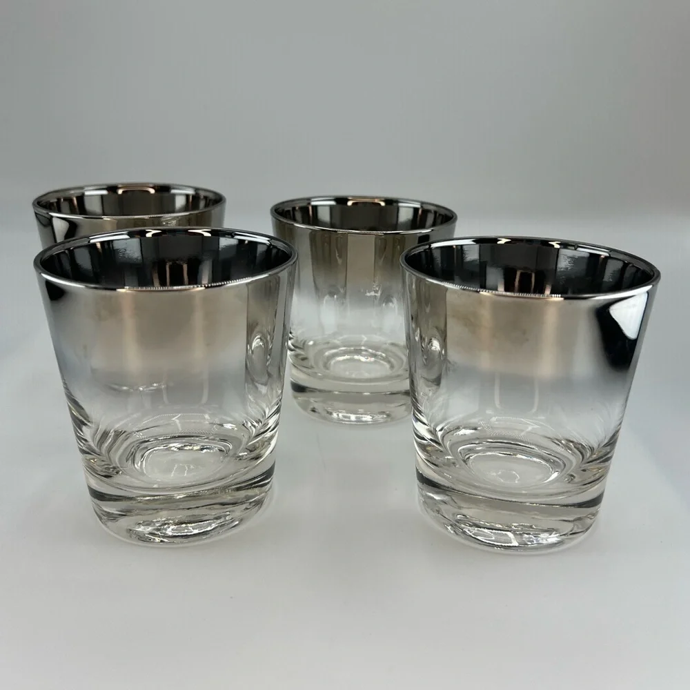 MCM Dorothy Thorpe Style Silver Fade 10oz Old Fashioned Rocks Glasses Set of 4.